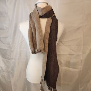 Johnston & Murphy Two-Tone Knit Scarf - Reversible Brown & Tan with Fringe